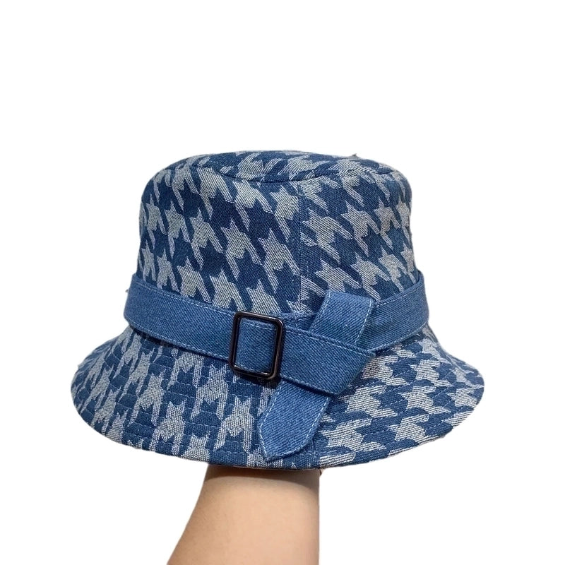 Women's Retro Streetwear Houndstooth Wide Eaves Bucket Hat