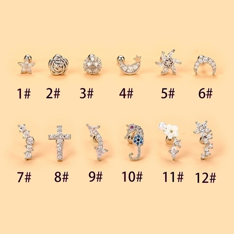 Minimalist Cross Flower Stainless Steel Copper Plating Inlay Zircon Ear Studs 1 Piece
