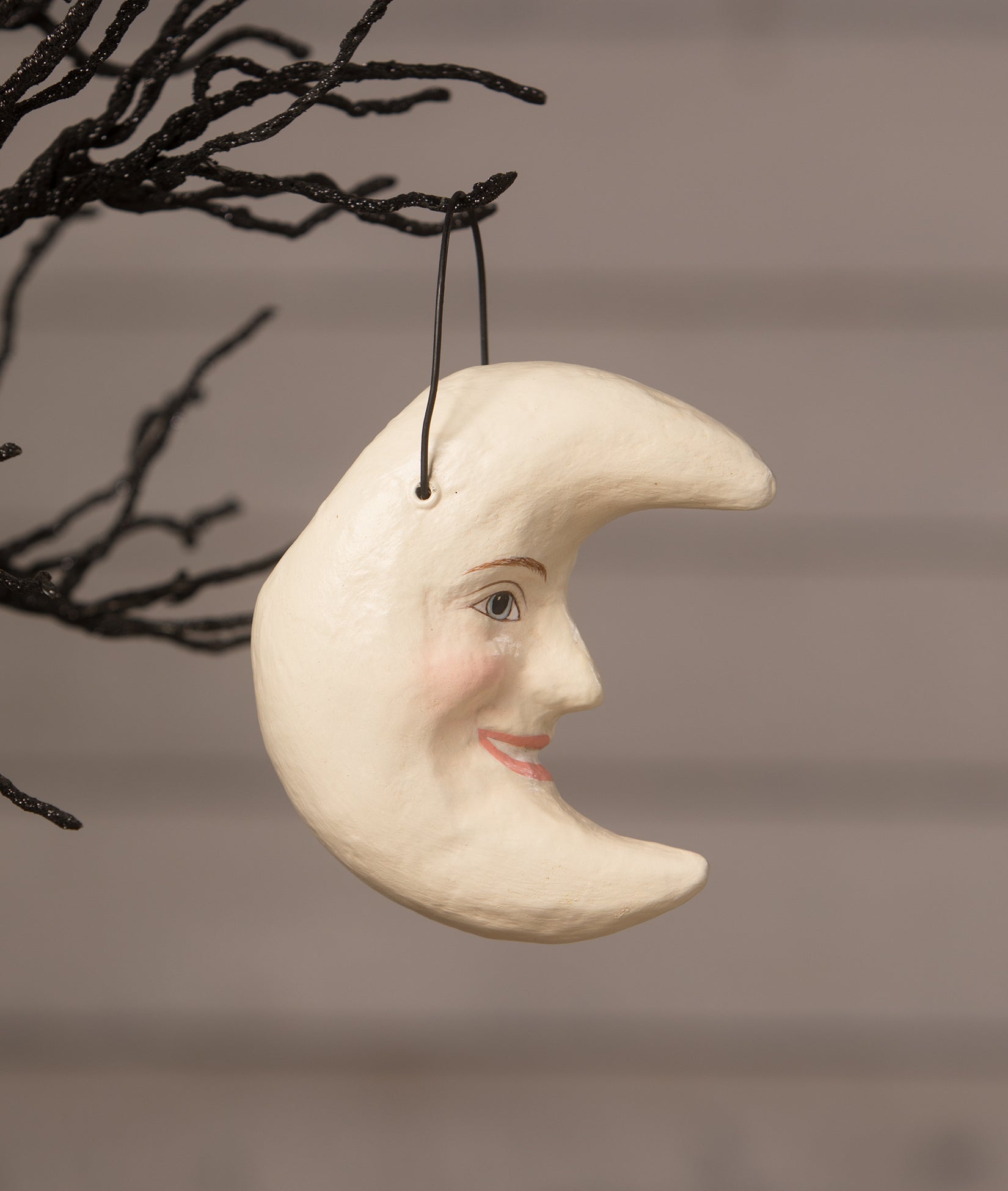 White Moon Bucket Ornament. Paper Mache