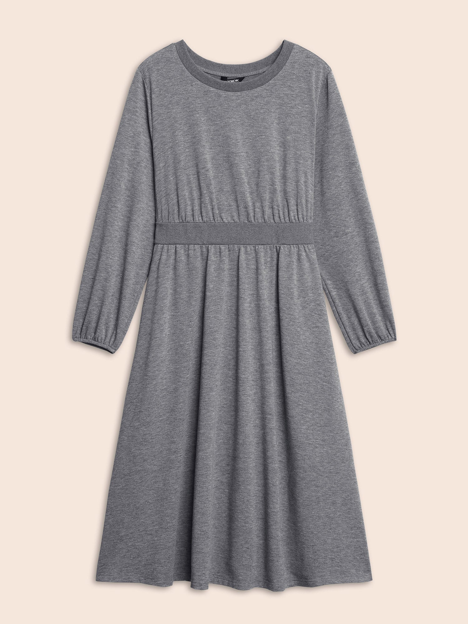 Crew Neck Elastic Waist Midi Dress