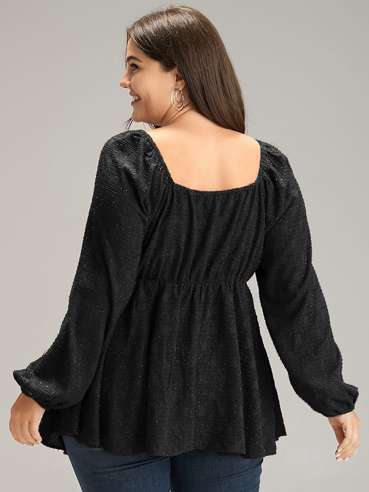 Solid Glitter Twist Front Gathered Blouse