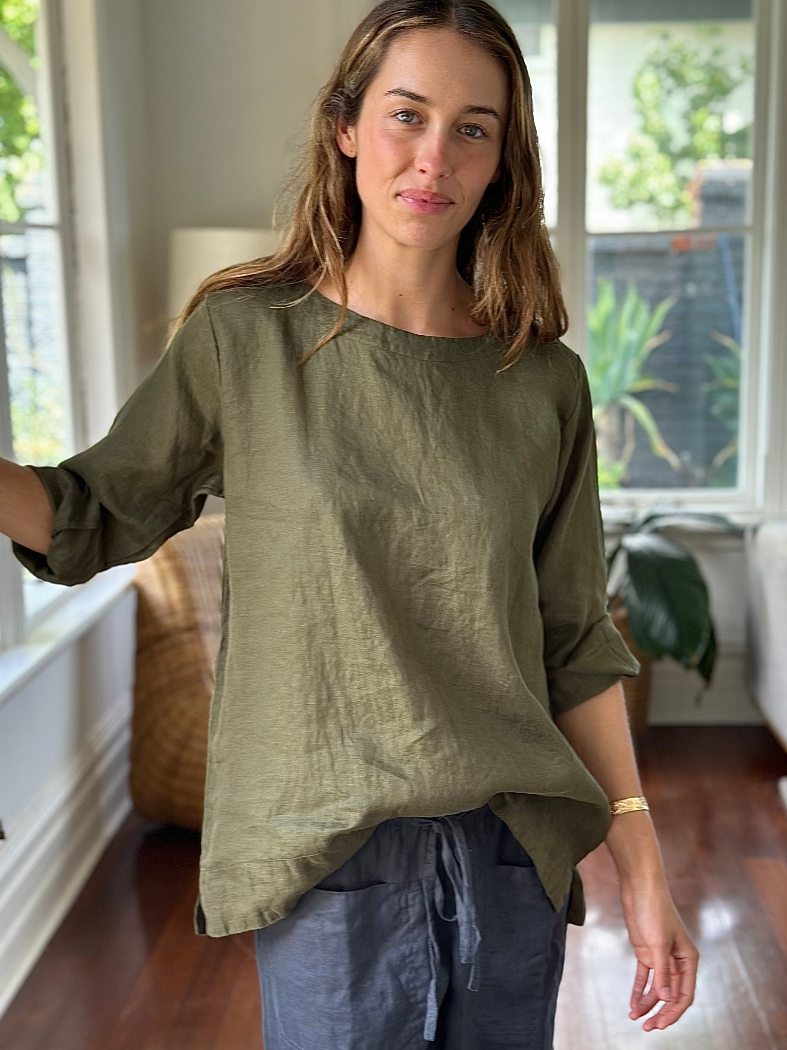 april top - army linen