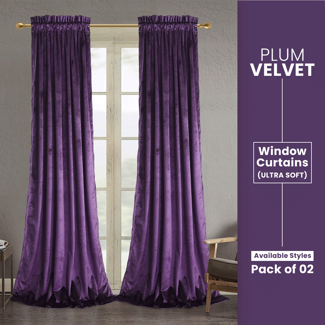 Plum-Velvet Window Curtains (Ultra Soft)