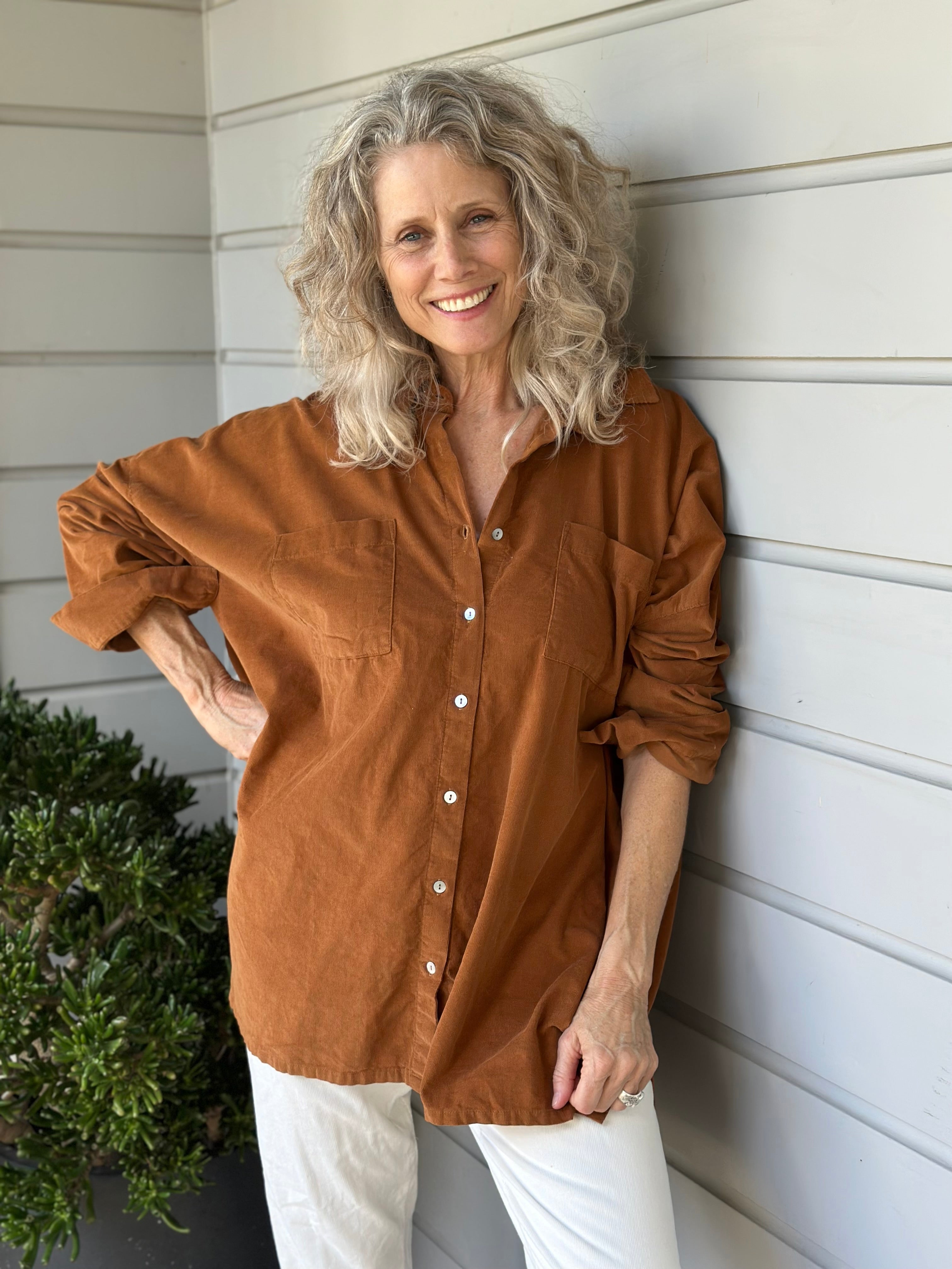 aiden oversized shirt - caramel cord
