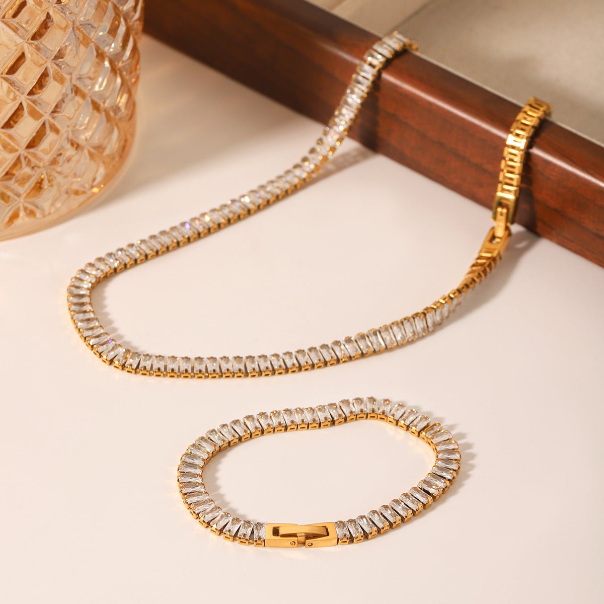 Ins Style Stainless Steel Inlaid Square Zircon Necklace Bracelet Clavicle Chain