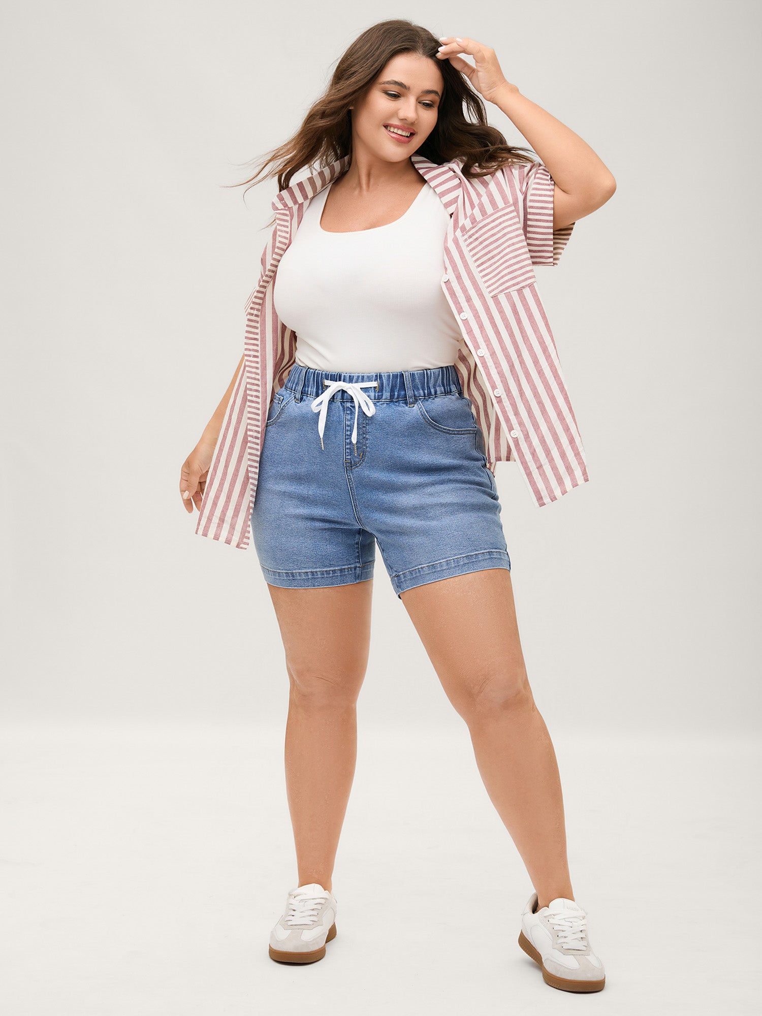 Pull-On Stretch Drawstring Waist Denim Shorts