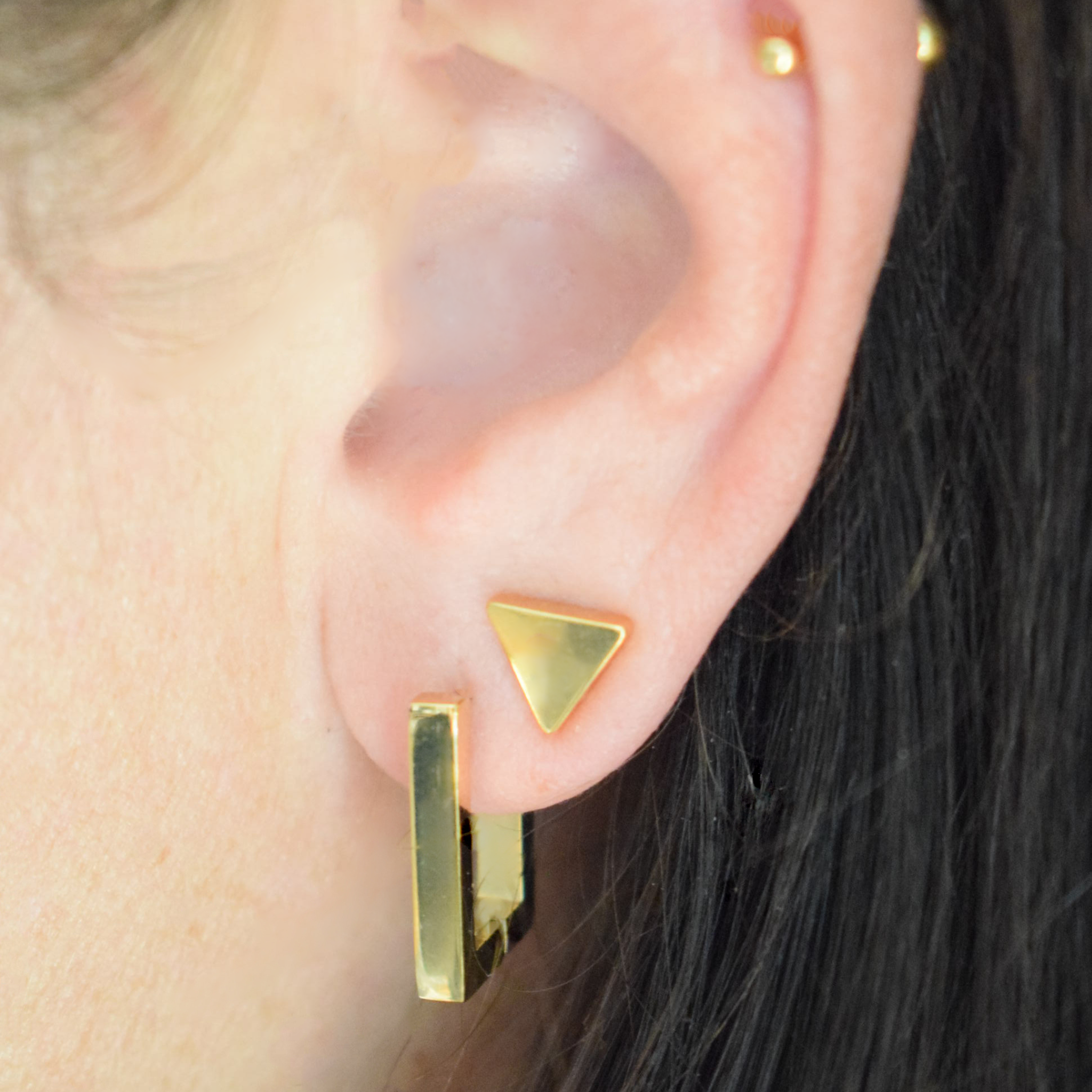 8mm Double triangle studs - Gold