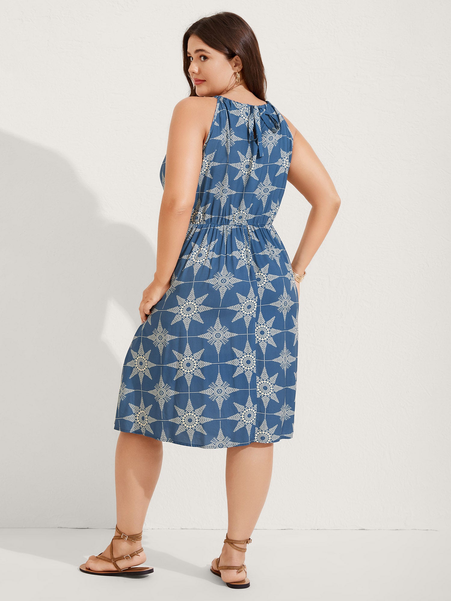 Starry Print Sleeveless Pockets Midi Dress