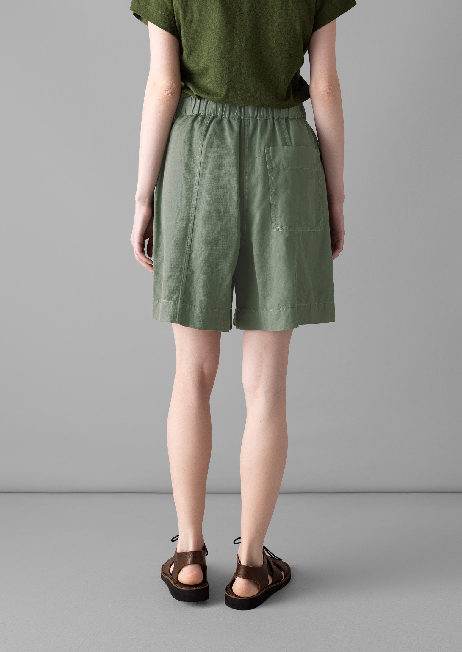 Pleated Cotton Linen Twill Shorts | Sage