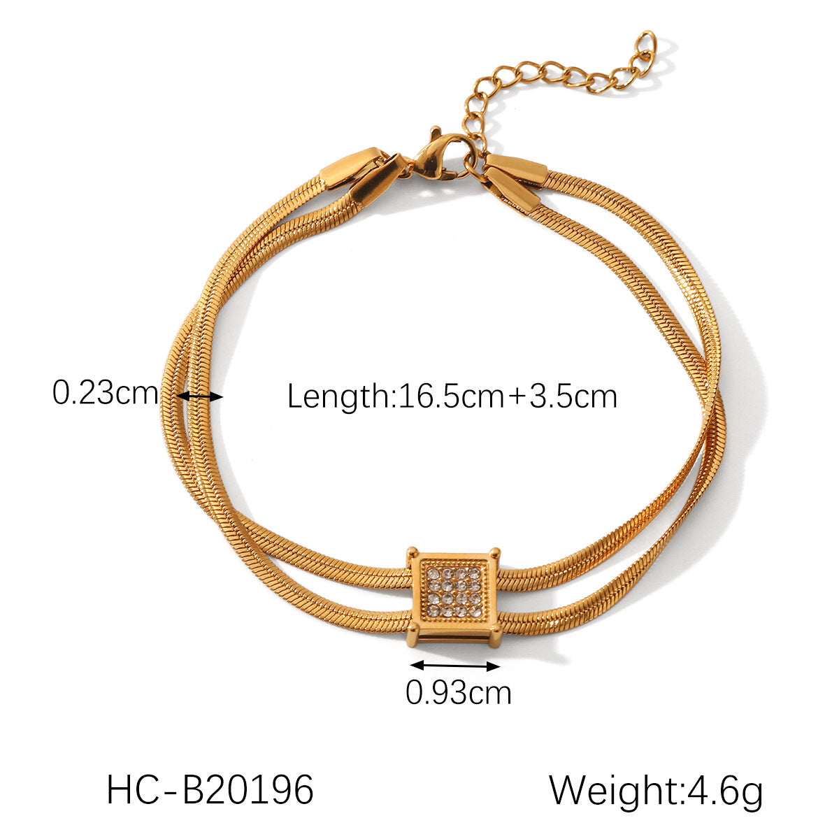 Double Snake Bone Necklace Square Stainless Steel Pendant Diamond Necklace Female Titanium Steel Bracelet
