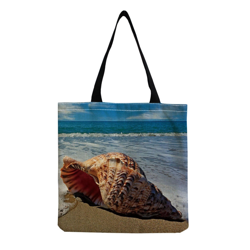 Women's Medium Linen Underwater World Beach Square Open Shopping Bags