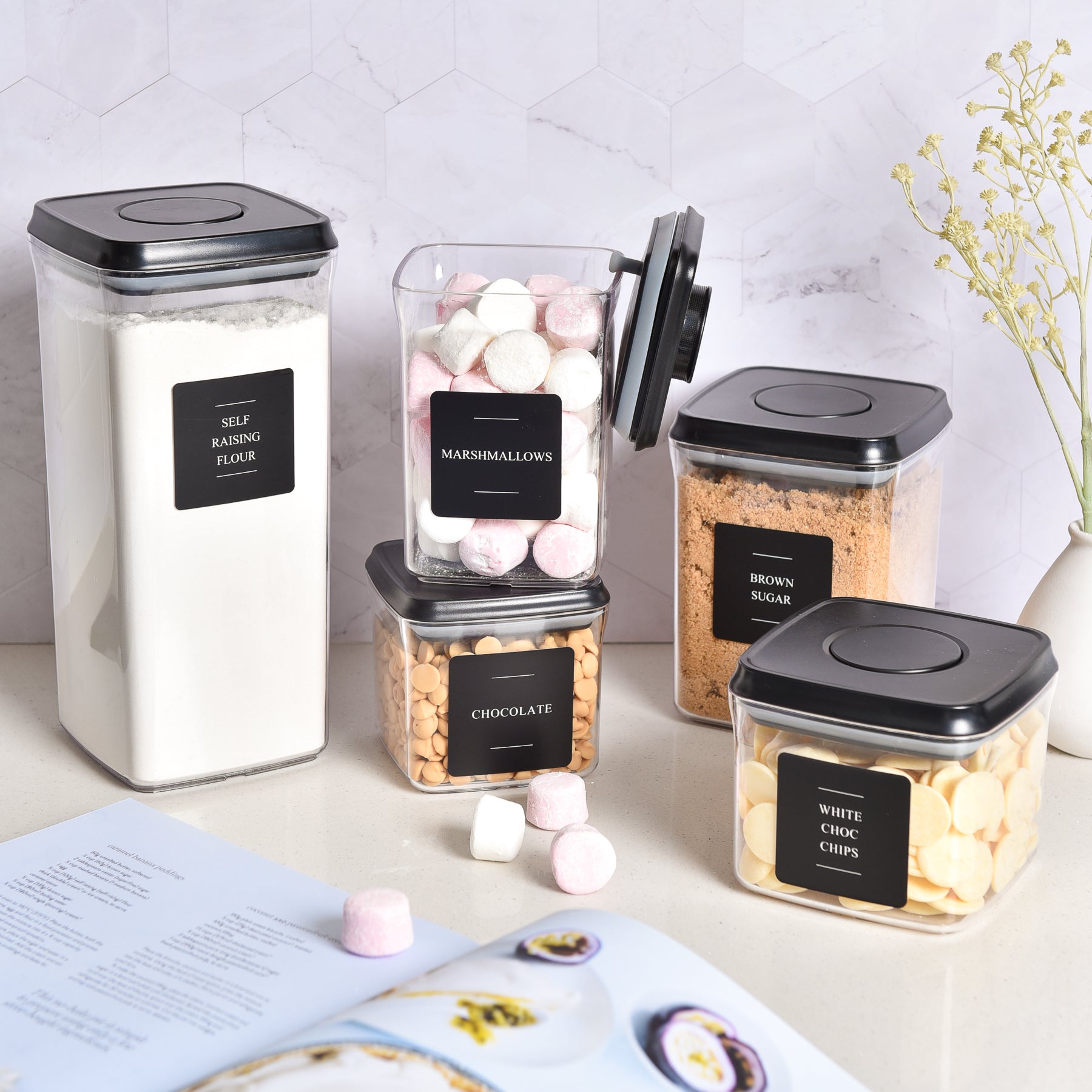 Push Top Pantry Container 5 Set - Black Lid