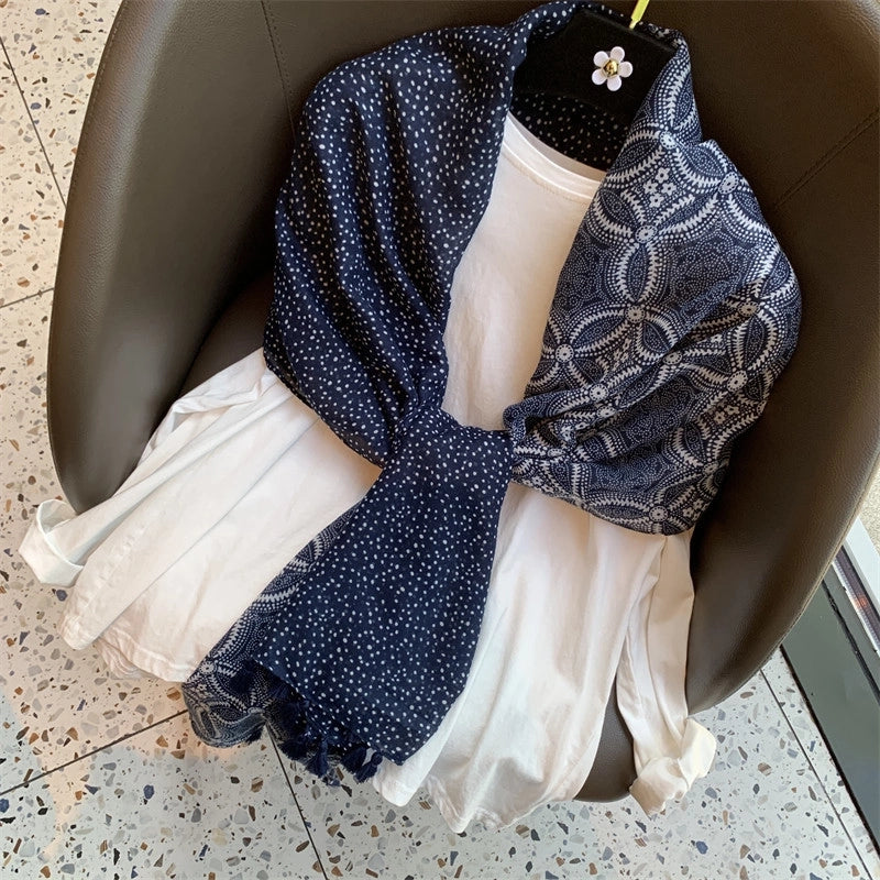 Women's Chinoiserie Retro Round Dots Polyester Printing Tassel Scarf
