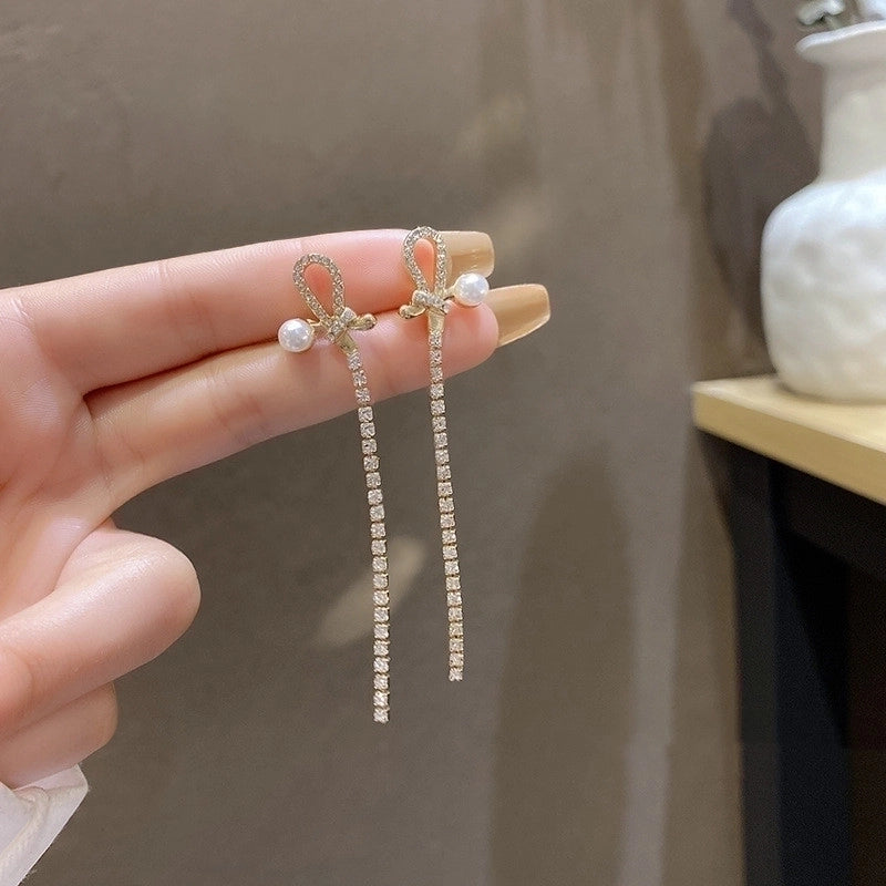 Sweet Star Flower Bow Knot Alloy Inlay Artificial Pearls Rhinestones Women's Earrings 1 Pair