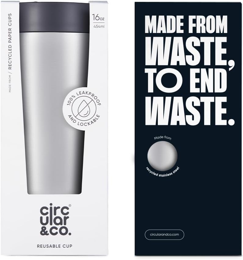 Circular & Co Thermal Stainless Steel Travel Mug - 8oz/227ml - Insulated Reusable Coffee Cup - 100% Leakproof & Lockable - 6 Hours Hot/Cold - Push Top, One Hand Open, 360 Drinking Coffee Tumbler