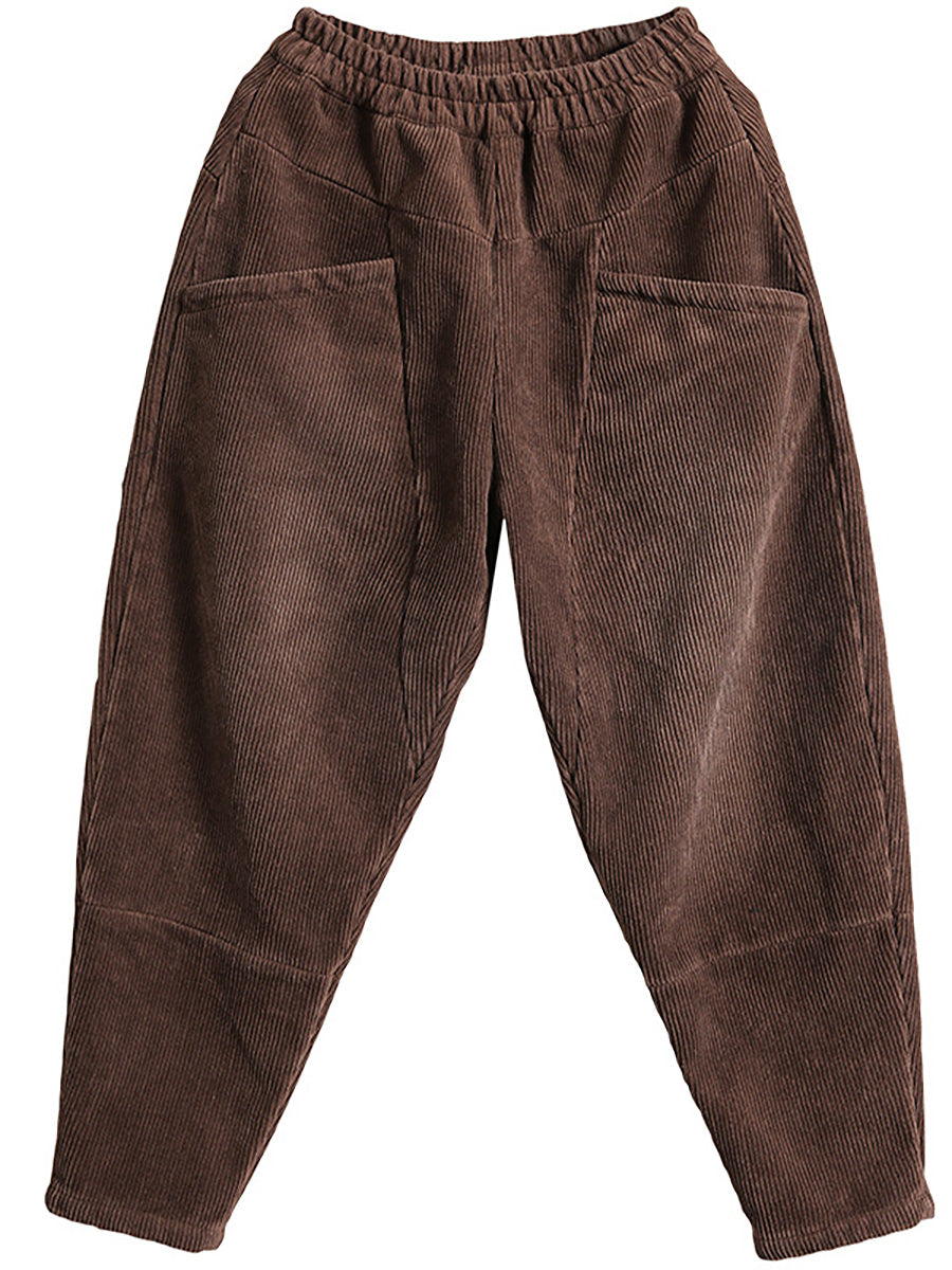 Plus Size Winter Warm Solid Color Corduroy Pants