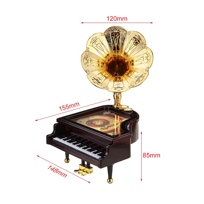 Loud Vintage Retro Music Box Piano Phonograph Gold Trumpet Horn Home Decoration