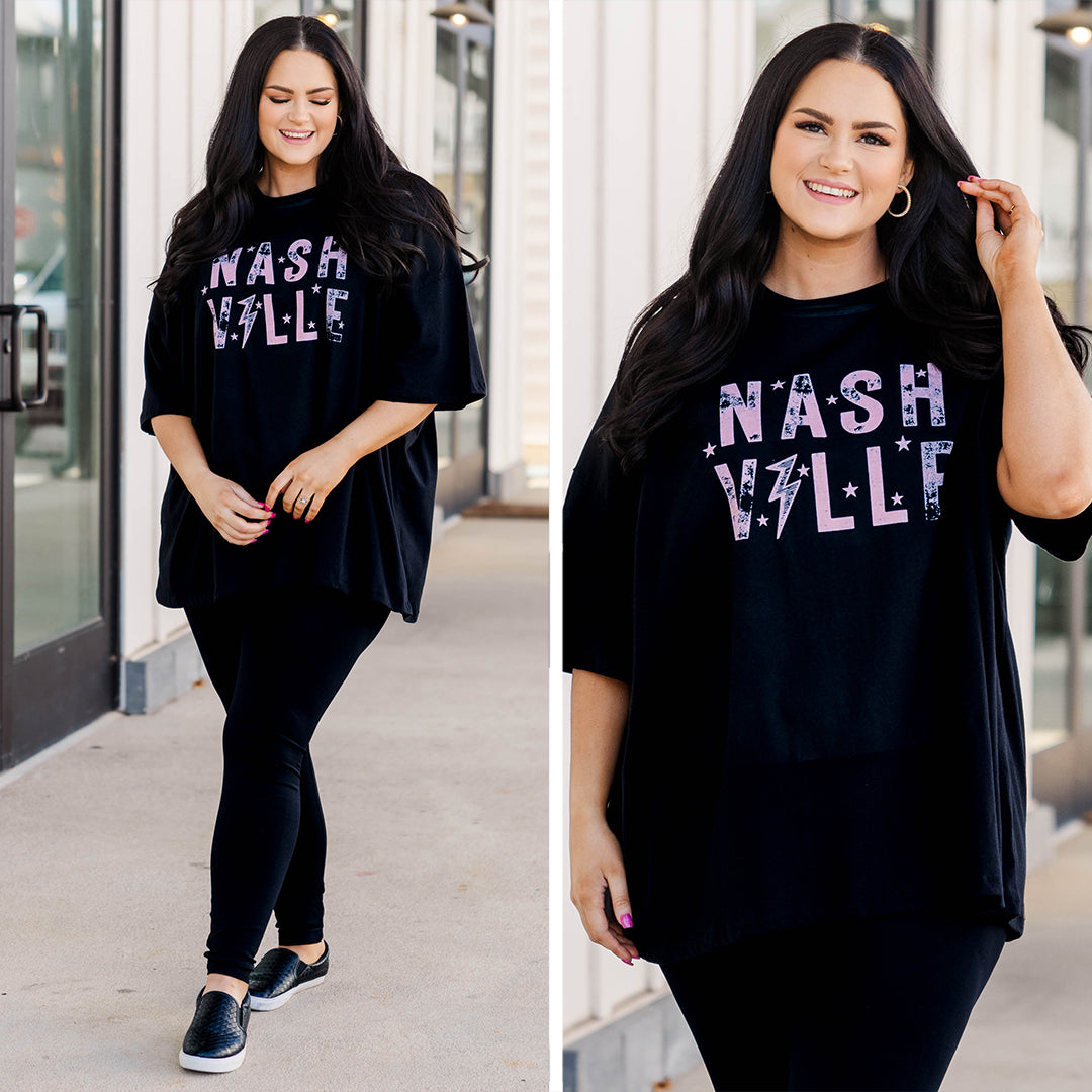 Paint The Town Pink Boyfriend Tee. Black