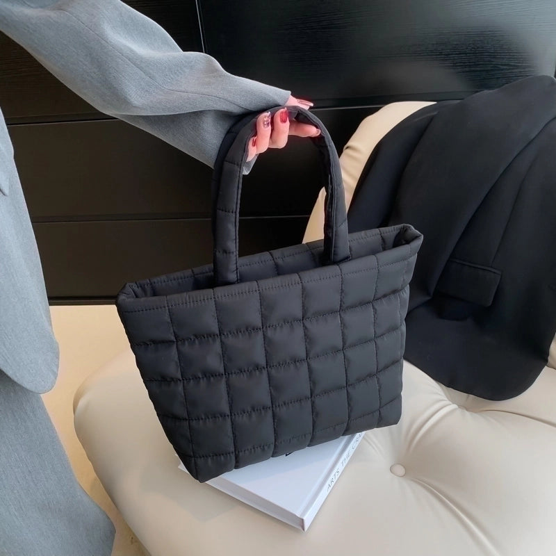 Women's Cotton Solid Color Basic Sewing Thread Square Zipper Shoulder Bag Handbag Tote Bag