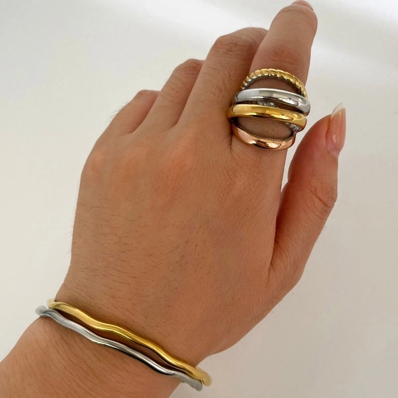 Modern Style Classic Style Color Block Solid Color 316L Stainless Steel  18K Gold Plated Plating Rings