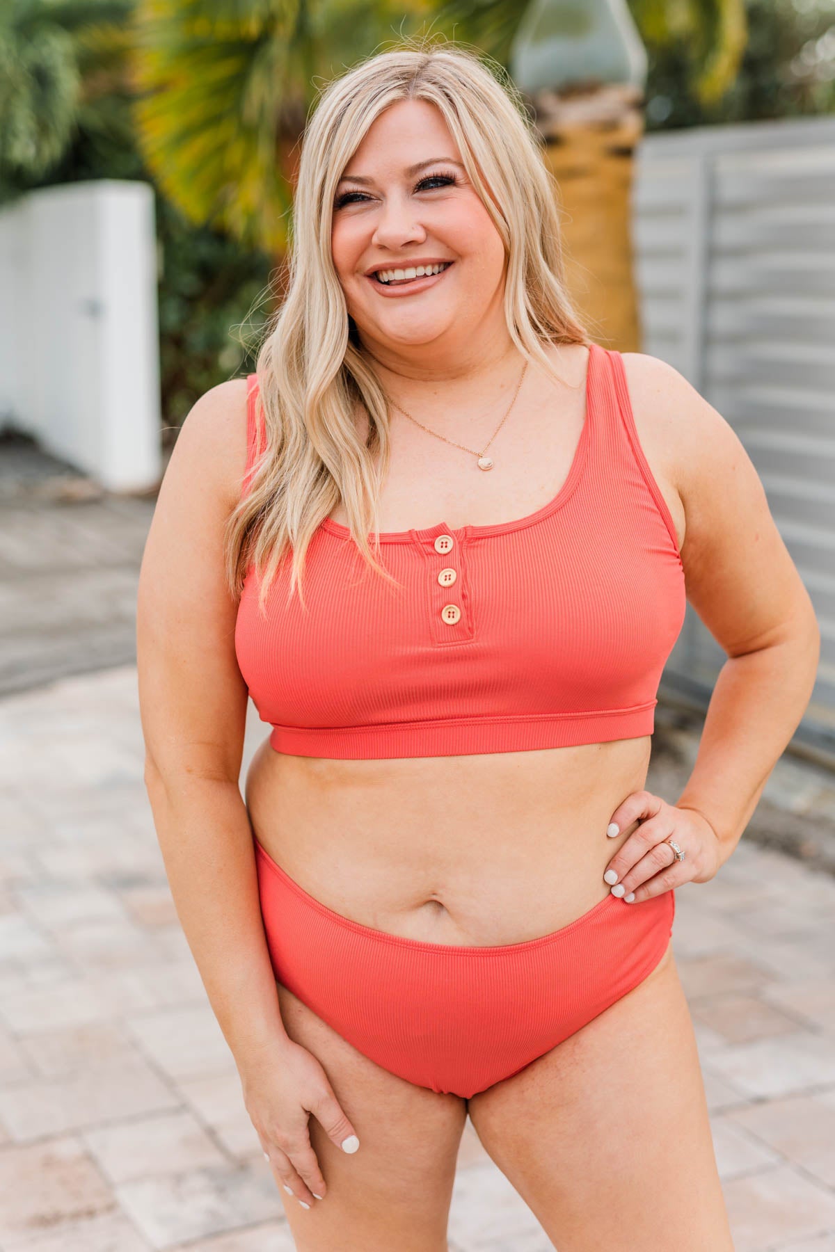 Bask In The Sun Mid-Rise Swim Bottoms- Tomato