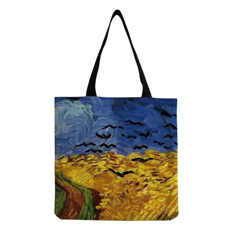Women's Medium Canvas Cat Vintage Style Streetwear Square Open Canvas Bag