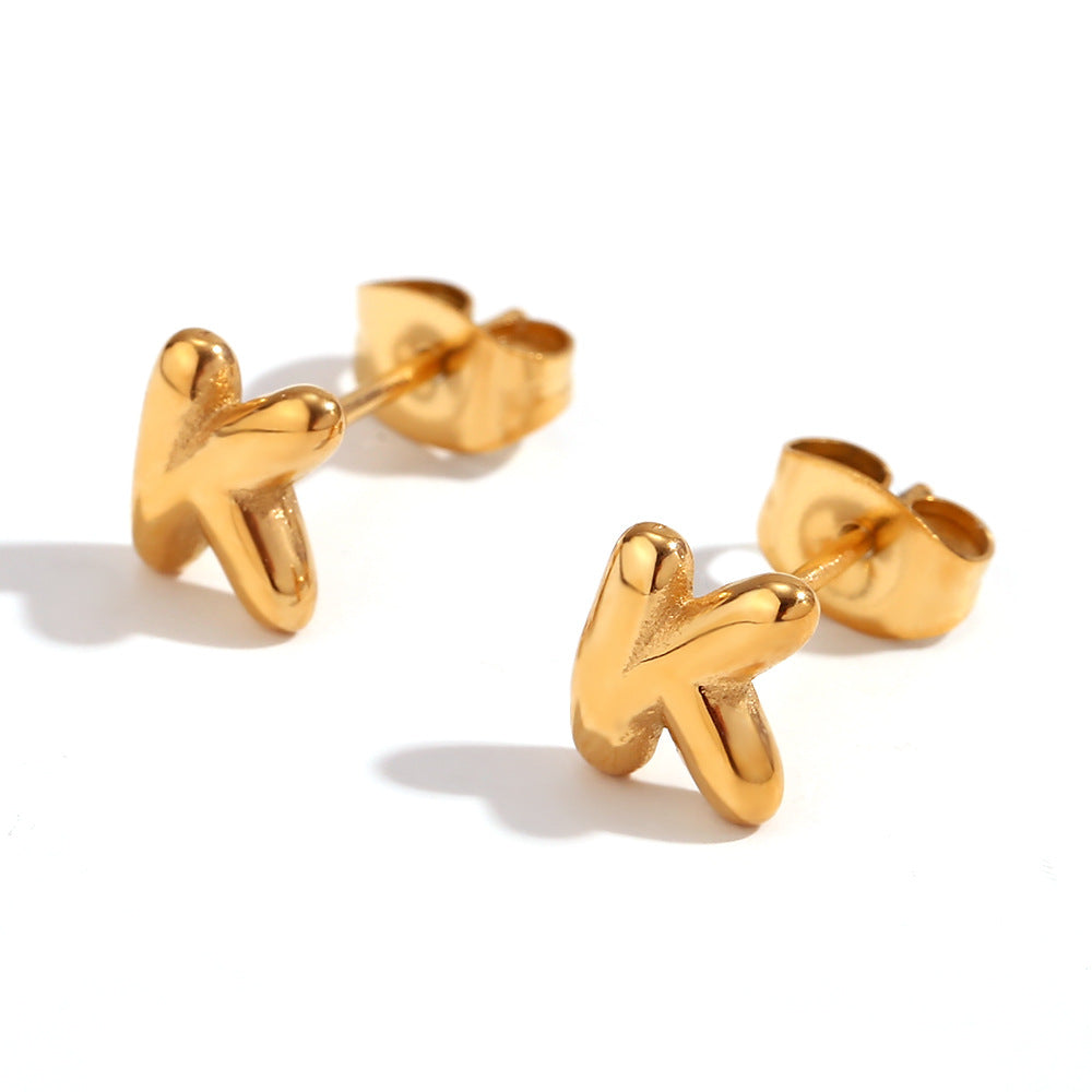 Minimalist Letter Number Geometric Text Stainless Steel 18K Gold Plated Stud Earrings