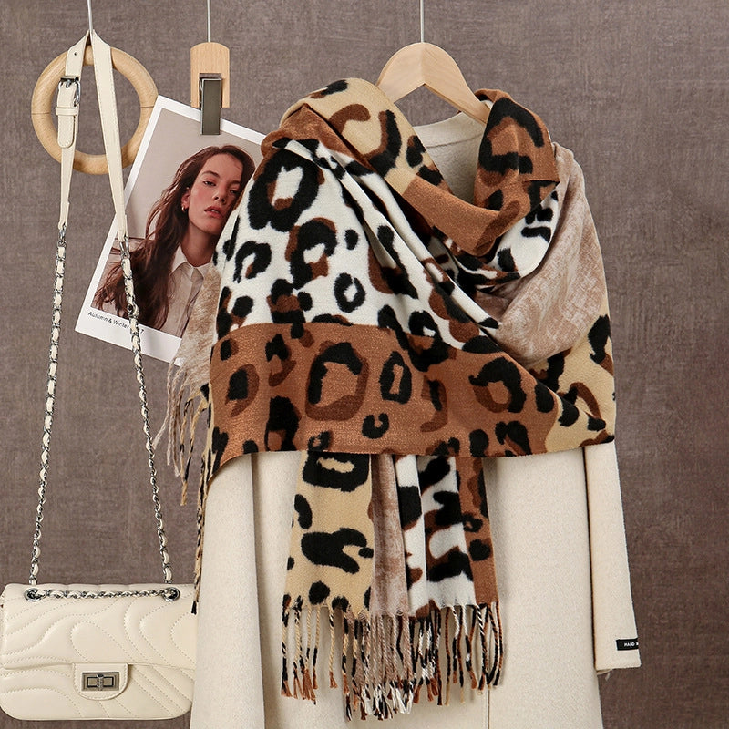 Women's Casual Leopard Imitation Cashmere Printing Scarf