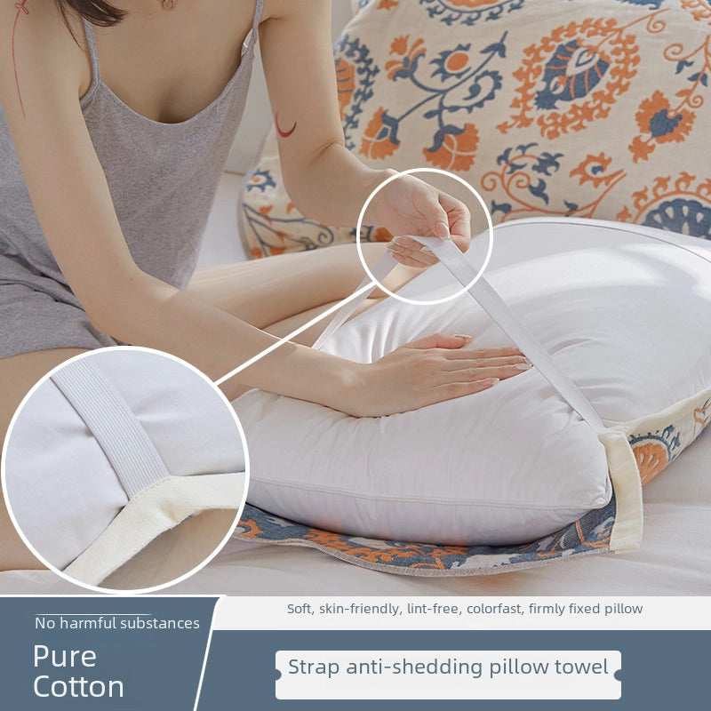 Four-layer Cotton Gauze Pillow Towel Elastic Band Fixed Anti-shedding Adult Pillow Turban Season Couple Cover Towel