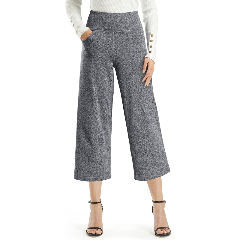 Women Wide Leg Yoga Capri High Waist Stretch Workout Sweatpants With Pockets Casual Straight Leg Pants