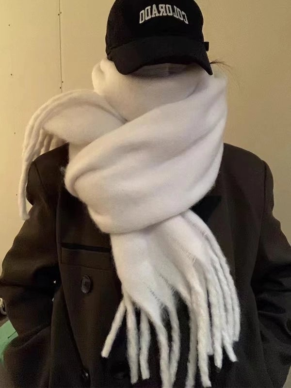 Plaid Tassel Mohair Scarf Women's Spring Students Travel Fashionable Sticker Casual Scarf