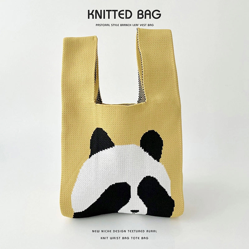 Women's Medium Knit Animal Cute Basic Open Handbag