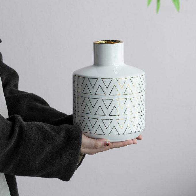 Versa Ceramic Vase Medium - White & Gold