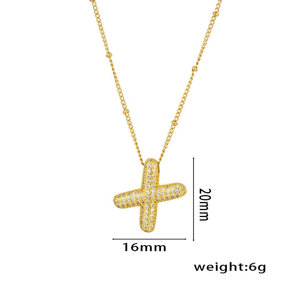 New Micro-Inlaid Zircon 26 Letter Pendant Necklace Copper Plated 18K Gold Fashionable And Classic