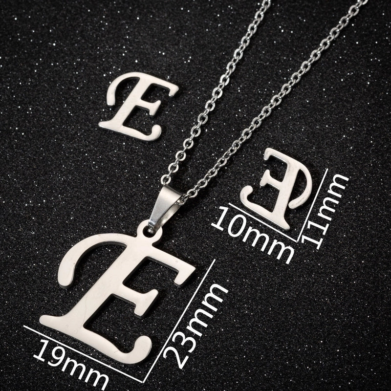 Women's Fashion Minimalist Letter Stainless Steel Pendant Necklace Ear Studs Plating Jewelry Sets