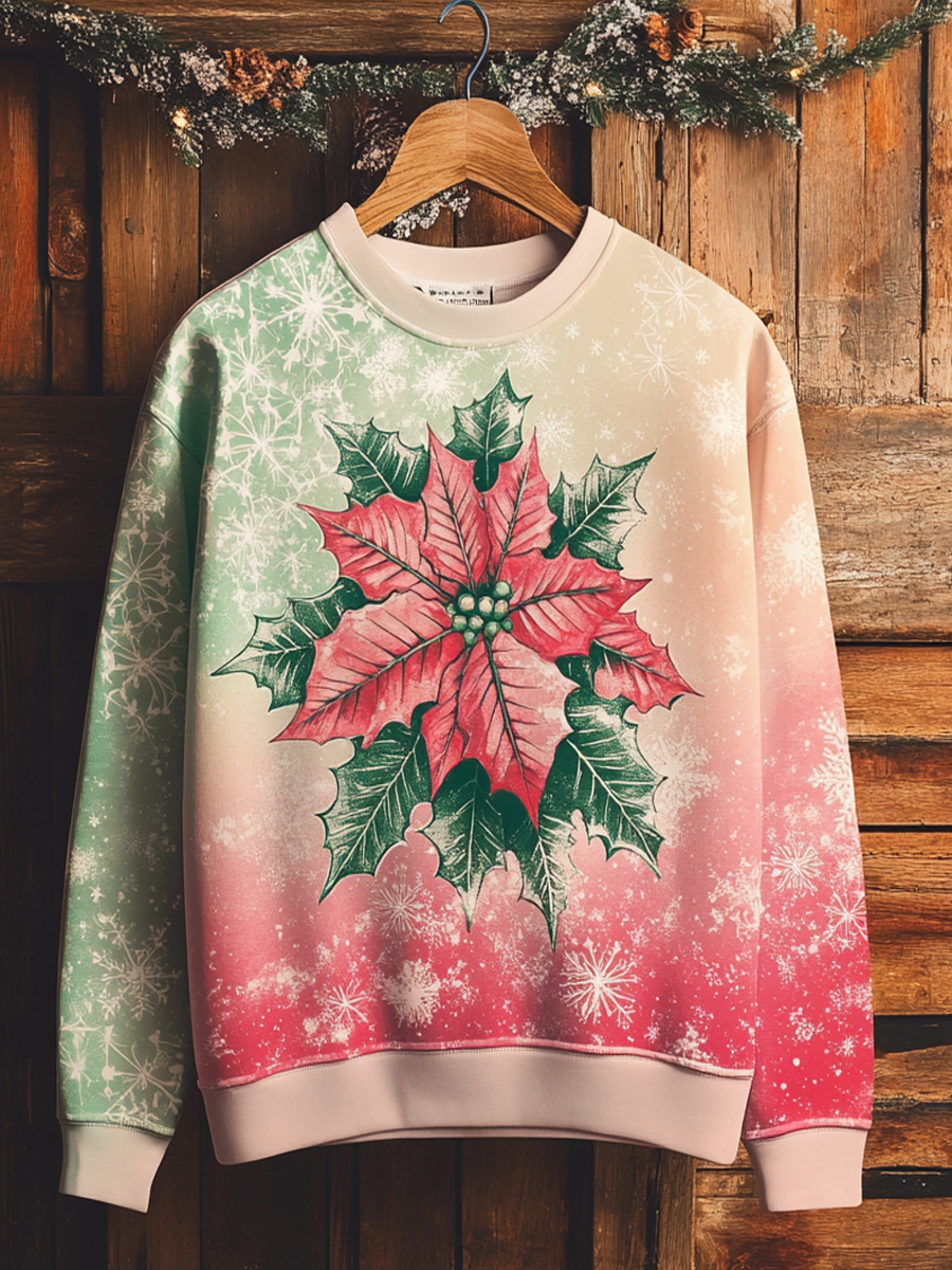 Christmas Flowers Art Print Crew Neck  Sweatshirt