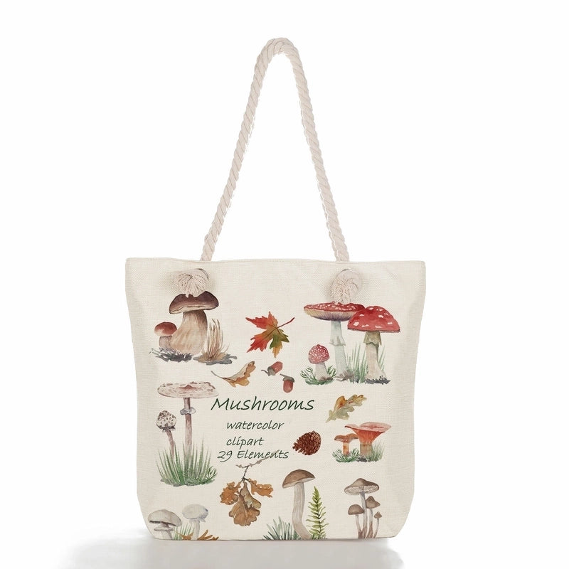 Women's Fashion Cartoon Mushroom Butterfly Canvas Shopping Bags