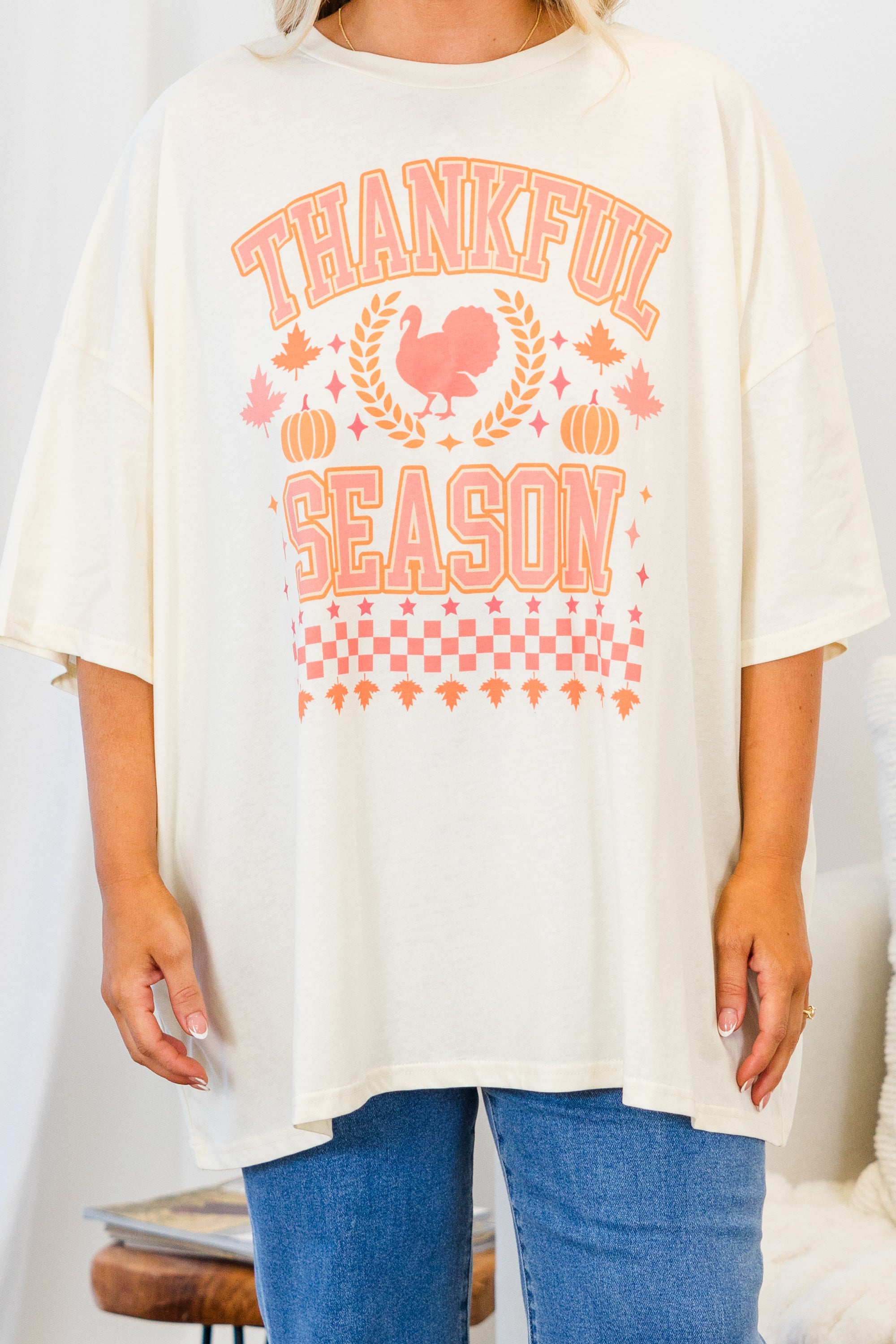 Thankful Season Boyfriend Tee. Ivory