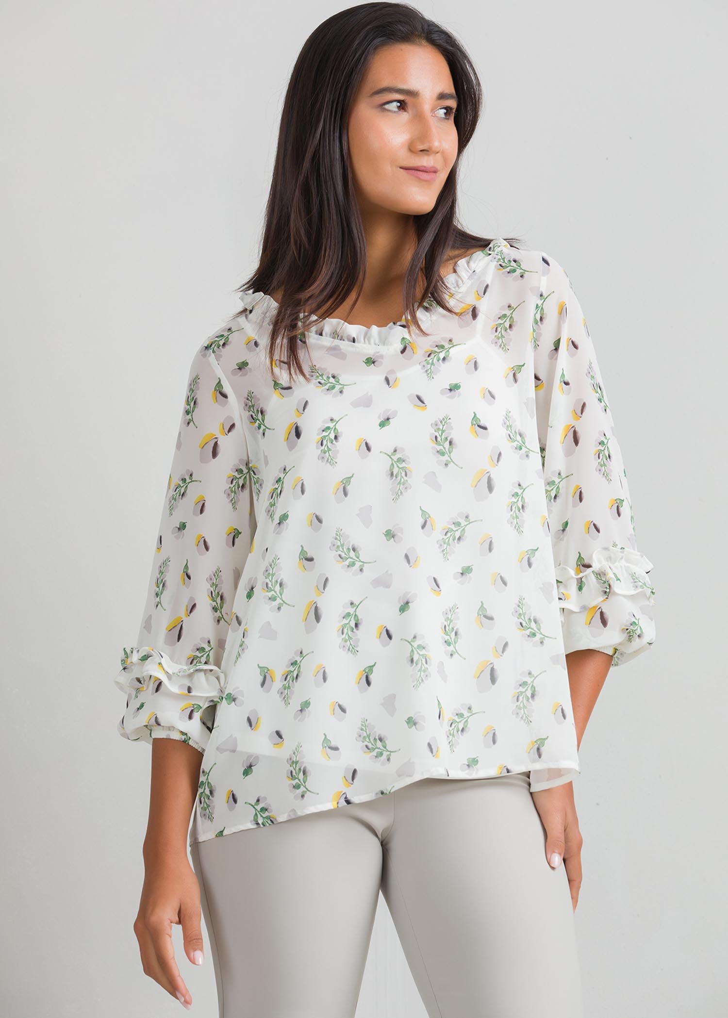 V neck printed blouse