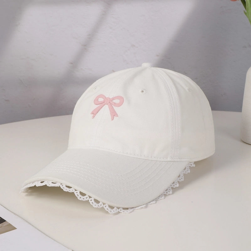 Women's Casual Cute Sweet Bow Knot Embroidery Lace Wide Eaves Curved Eaves Baseball Cap
