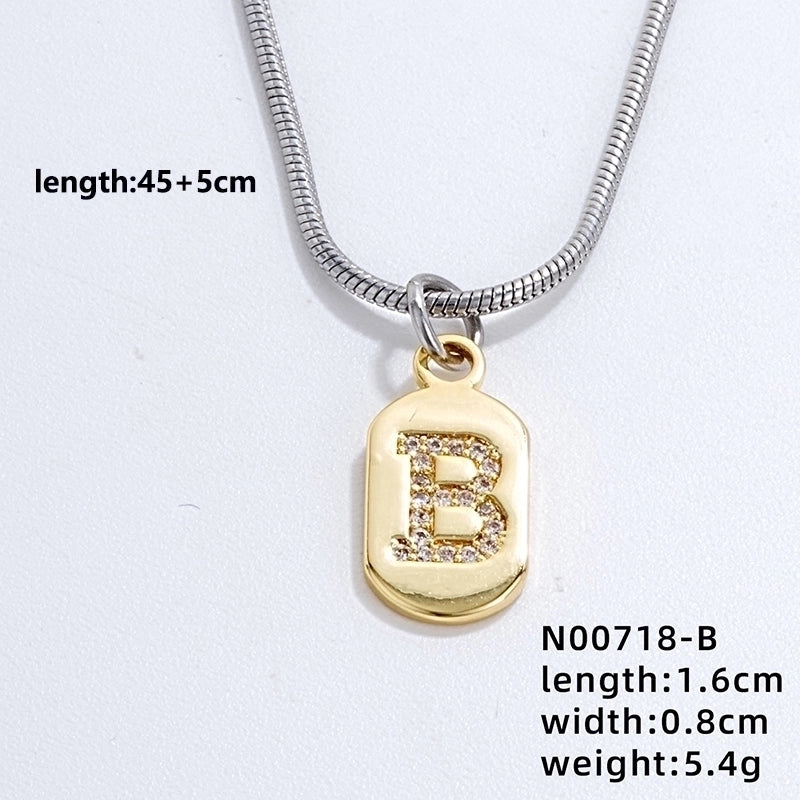 304 Stainless Steel Titanium Steel Gold Plated Minimalist Plating Chain Inlay Letter Zircon Pendant Necklace