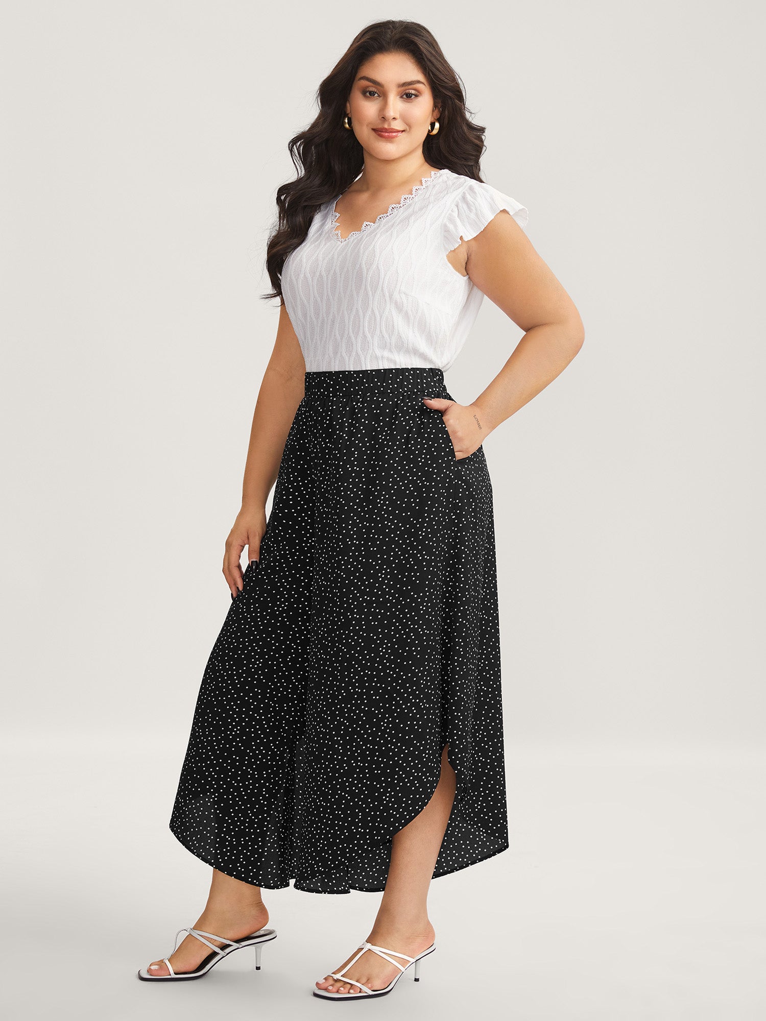 Little Dots Asymmetrical Hem Slit Pants
