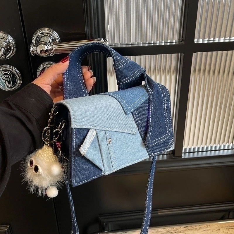 Women's Medium Denim Solid Color Classic Style Streetwear Magnetic Buckle Shoulder Bag Crossbody Bag