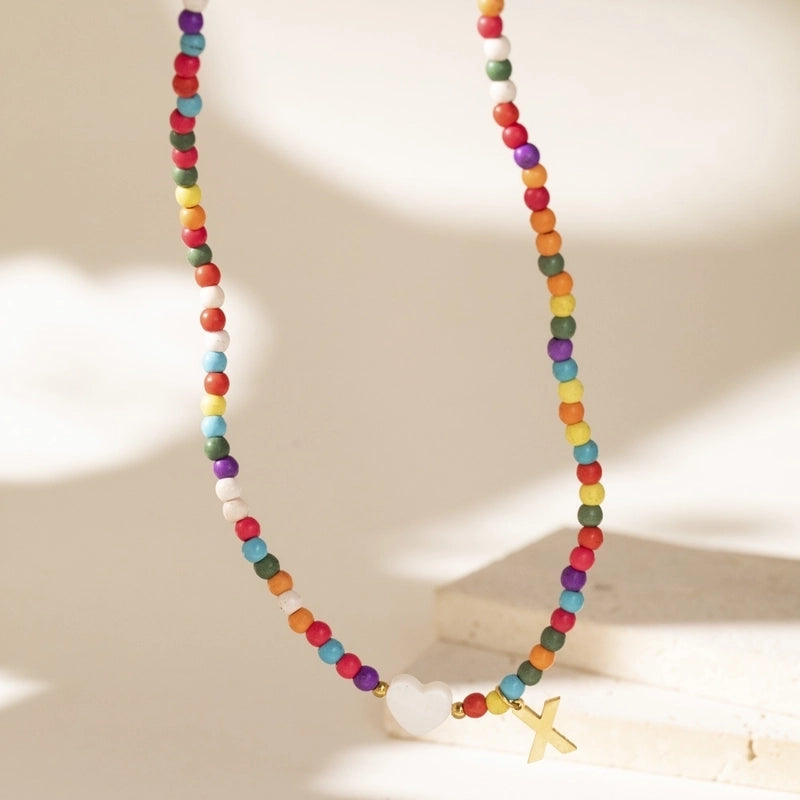 Cute Geometric 304 Stainless Steel Beaded Chain Pendant Necklace