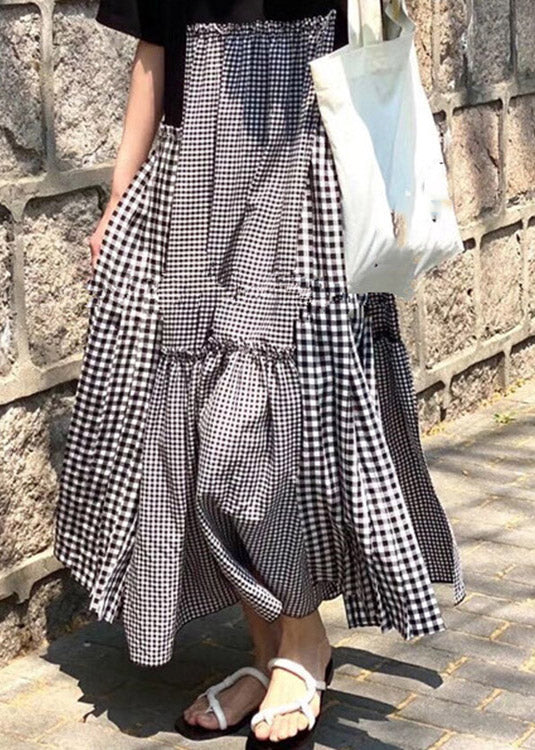 Fashion O-Neck Asymmetrical Plaid mosaic dress