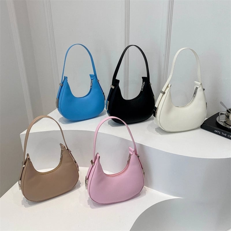 Women's Small Pu Leather Solid Color Elegant Dumpling Shape Zipper Shoulder Bag Underarm Bag