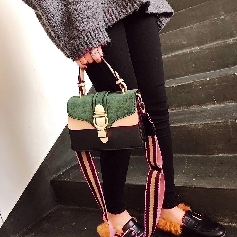 Women's Medium Pu Leather Color Block Streetwear Lock Clasp Handbag