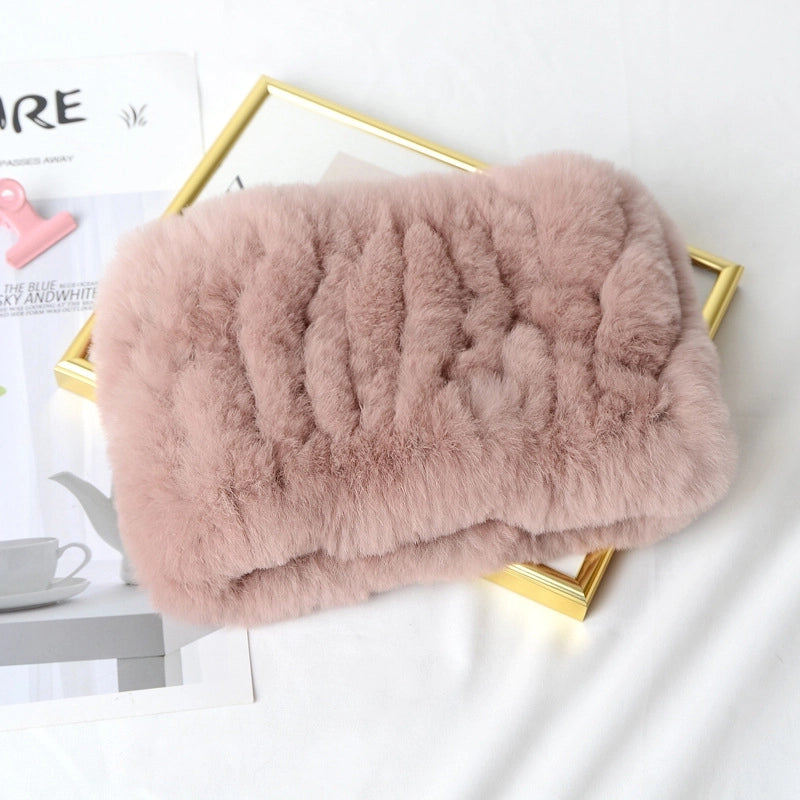 Rex Rabbit Hair Woven Scarf Warm Elastic Turtleneck Neck Set Rex Rabbit Hair Scarf Women's Winter Fur Scarf Turtleneck