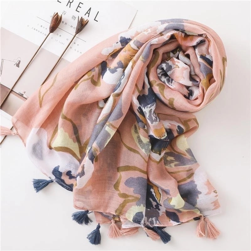 Autumn And Winter Women's Cotton Scarf Fashion Splash Ink Flowers Fashion Sun Shawl
