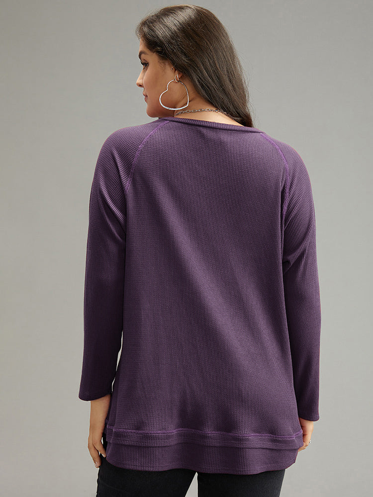 Plain Textured Stitch Raglan Sleeve Sweatshirt